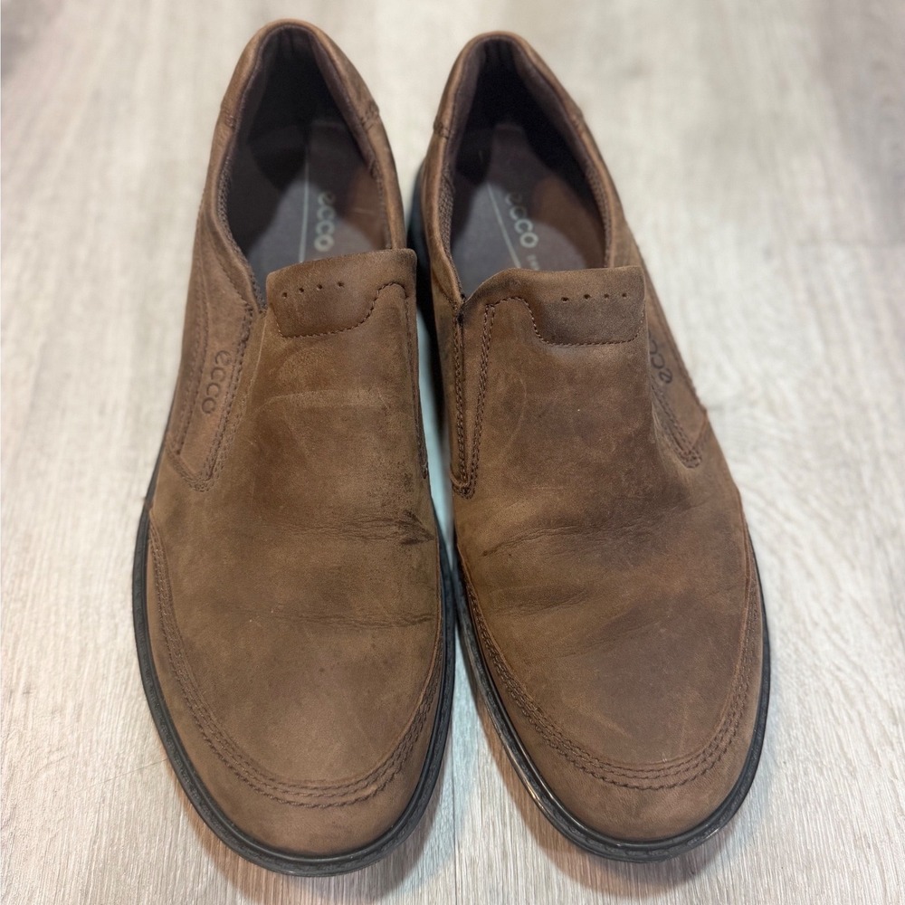 ECCO Fusion Men's Size 11 EU 45 Brown Nubuck Leather Slip-On Comfort Loafers